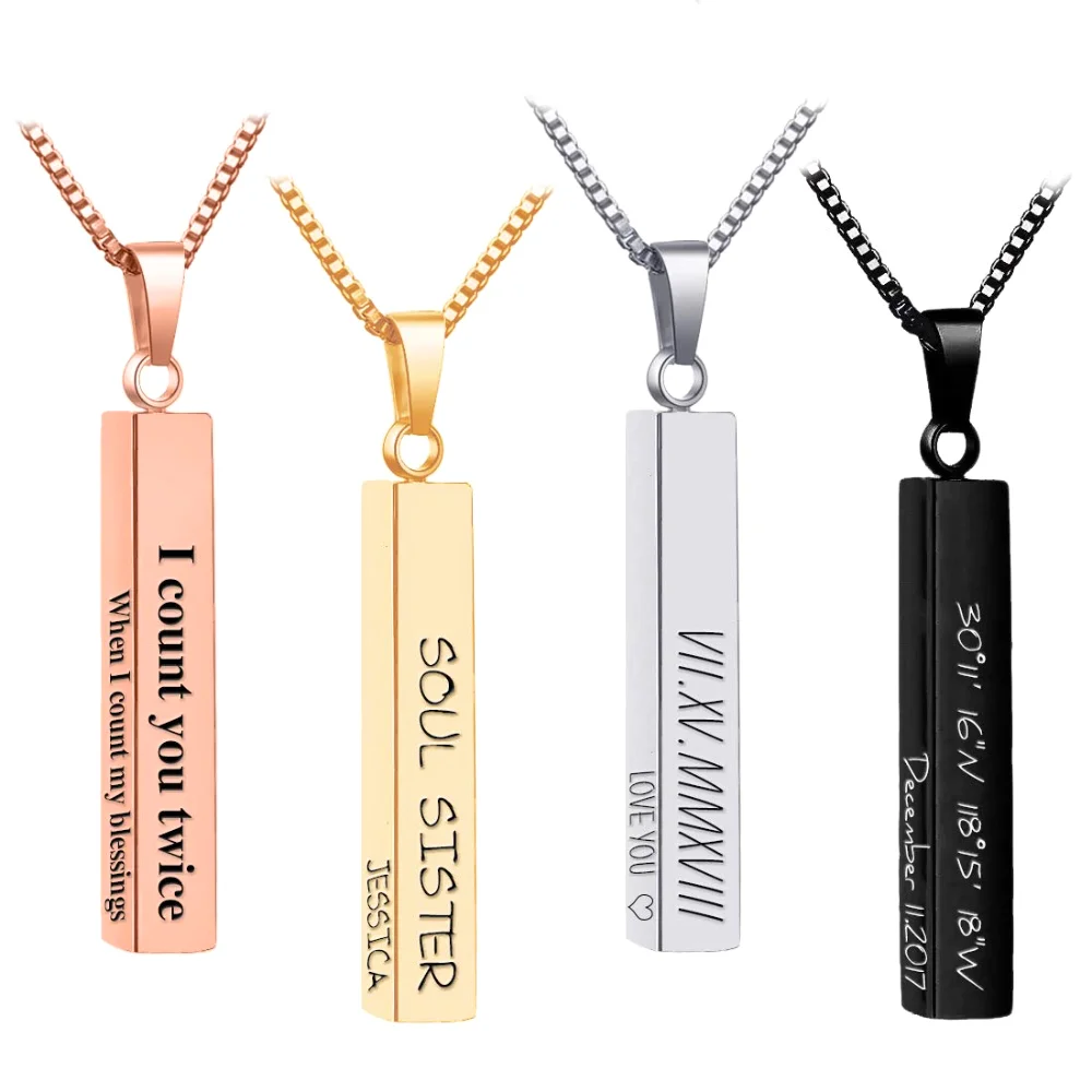 Yofair Sterling silver engraved bar necklace with a coordinates, view 2
