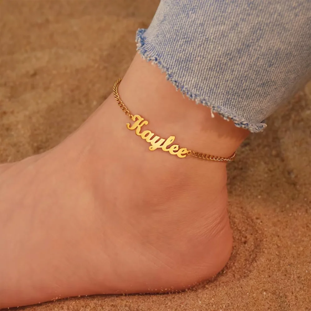 Yofair Gold plated dainty name anklet, view 5
