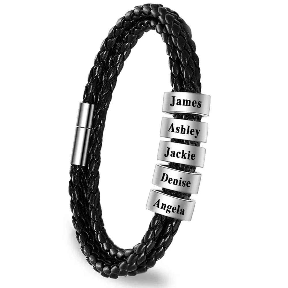 Yofair Men's leather name bracelet