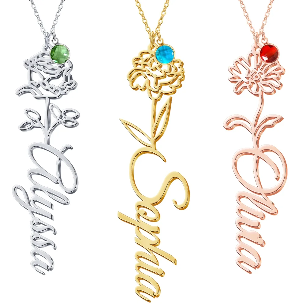 Yofair Gold plated birth flower name necklace
