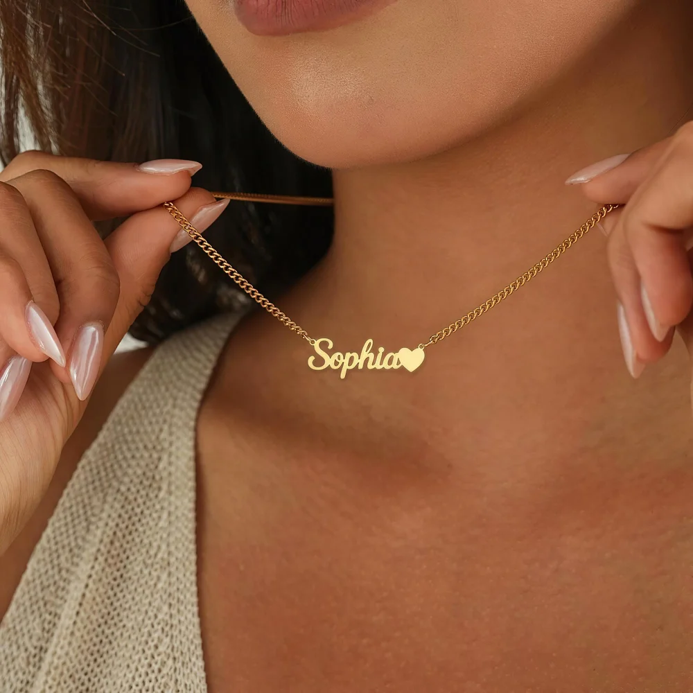 Yofair Sterling silver name necklace with a heart, view 3