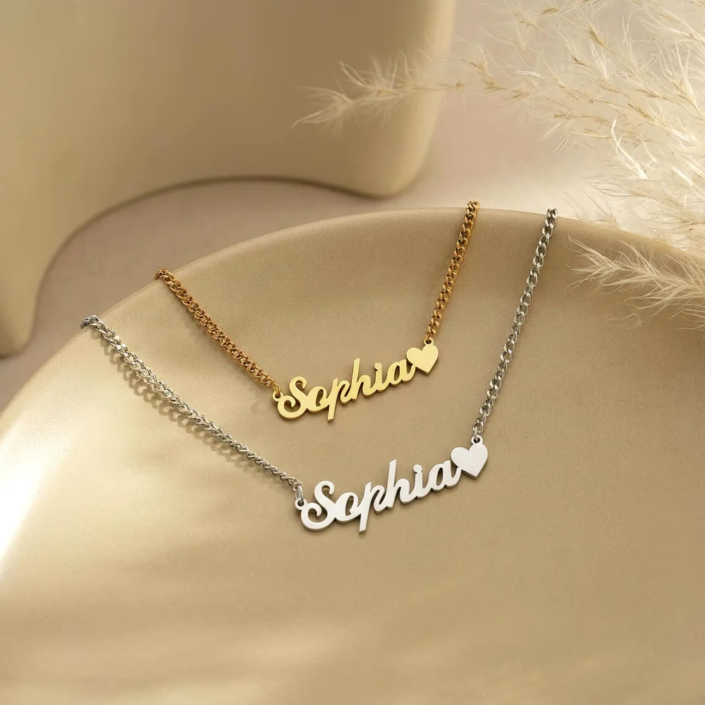 Yofair Sterling silver name necklace with a heart, view 2