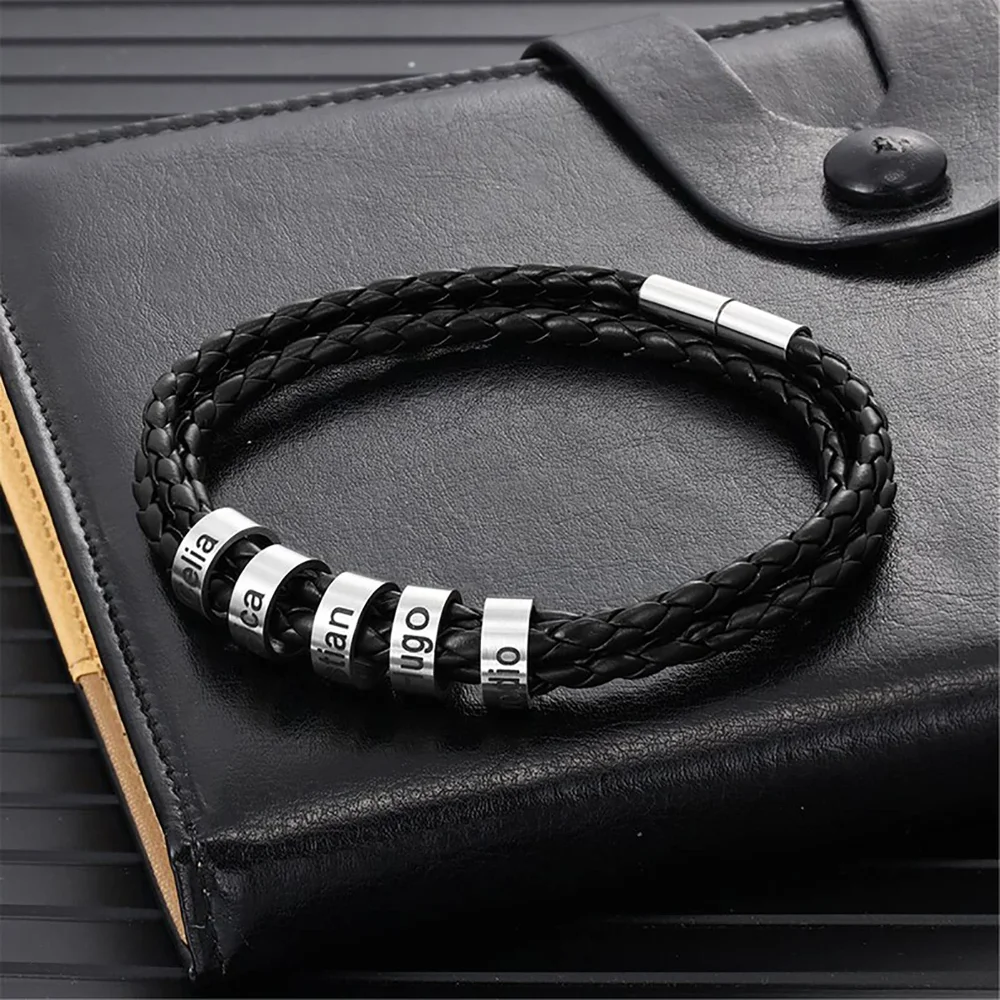 Yofair Men's leather name bracelet, view 3