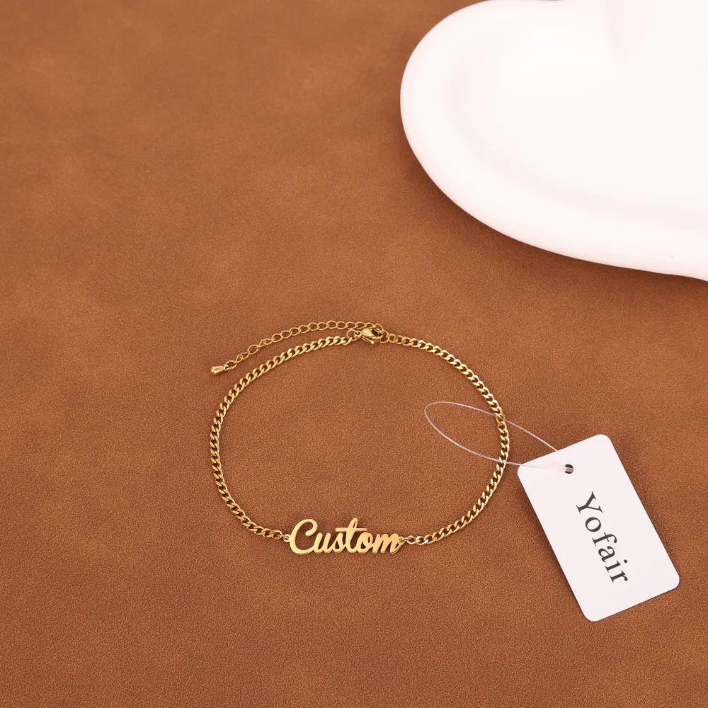 Yofair Gold plated dainty name anklet, view 3