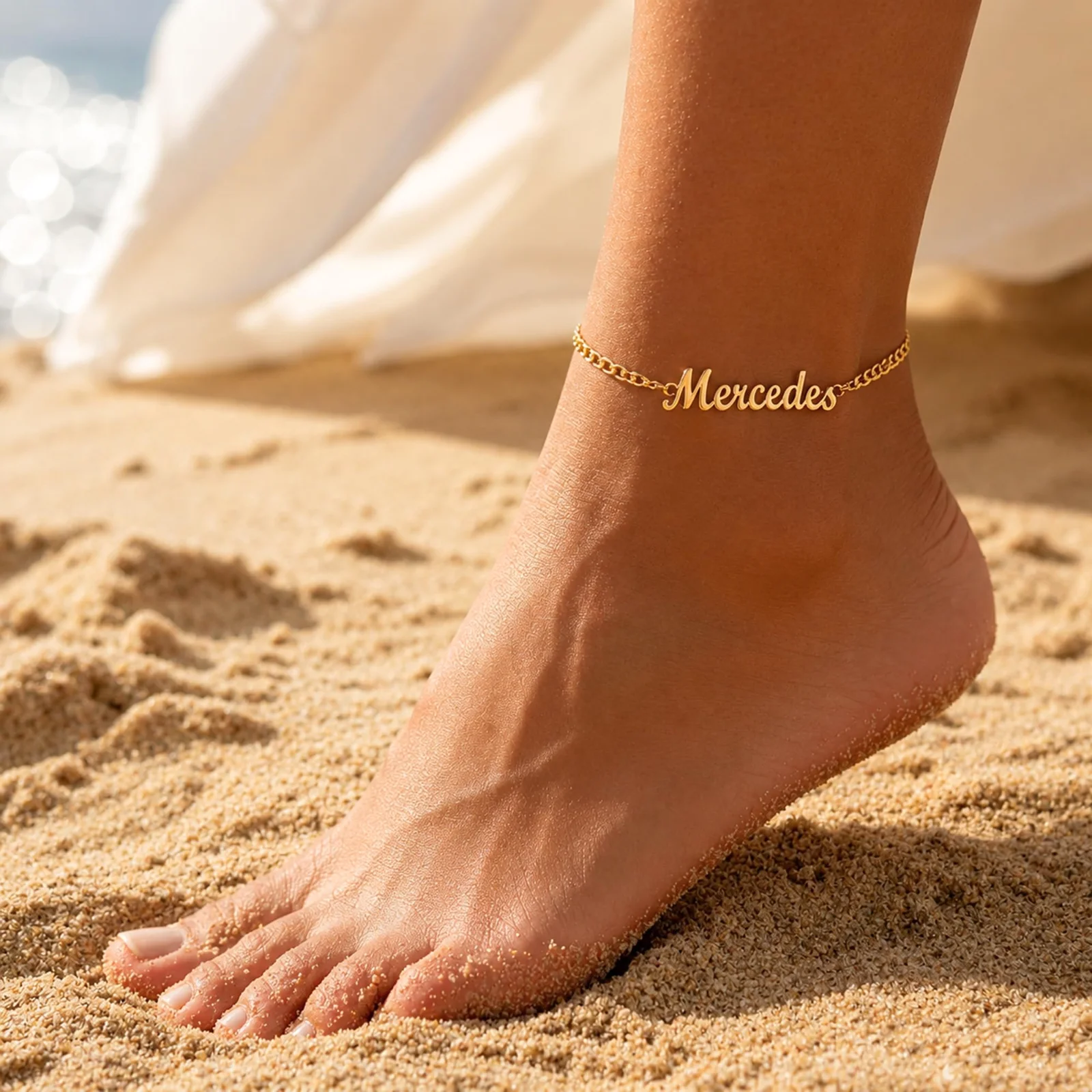 Yofair Gold plated dainty name anklet, view 2