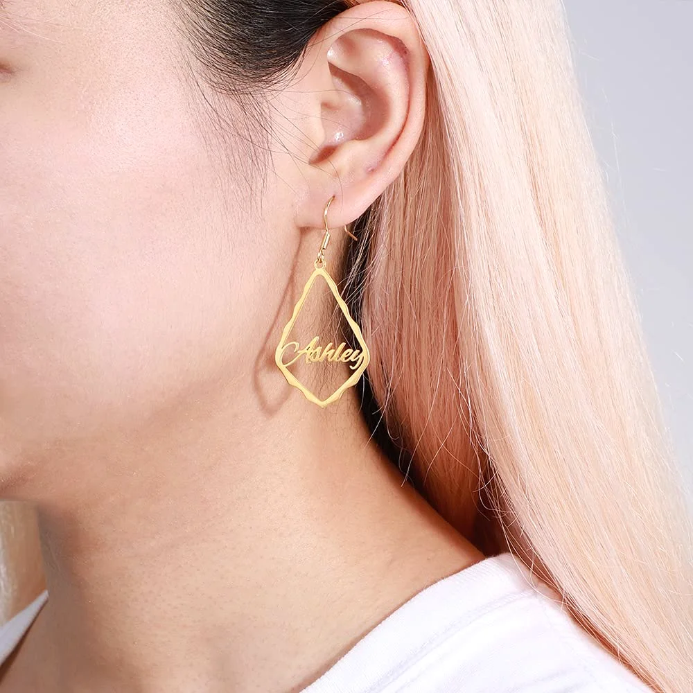 Yofair Gold plated name hoop earrings, view 2