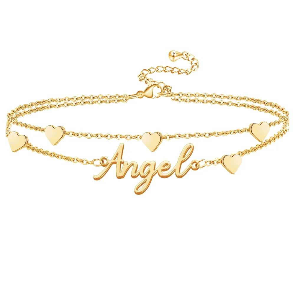 Yofair Name bracelet with hearts along the chain