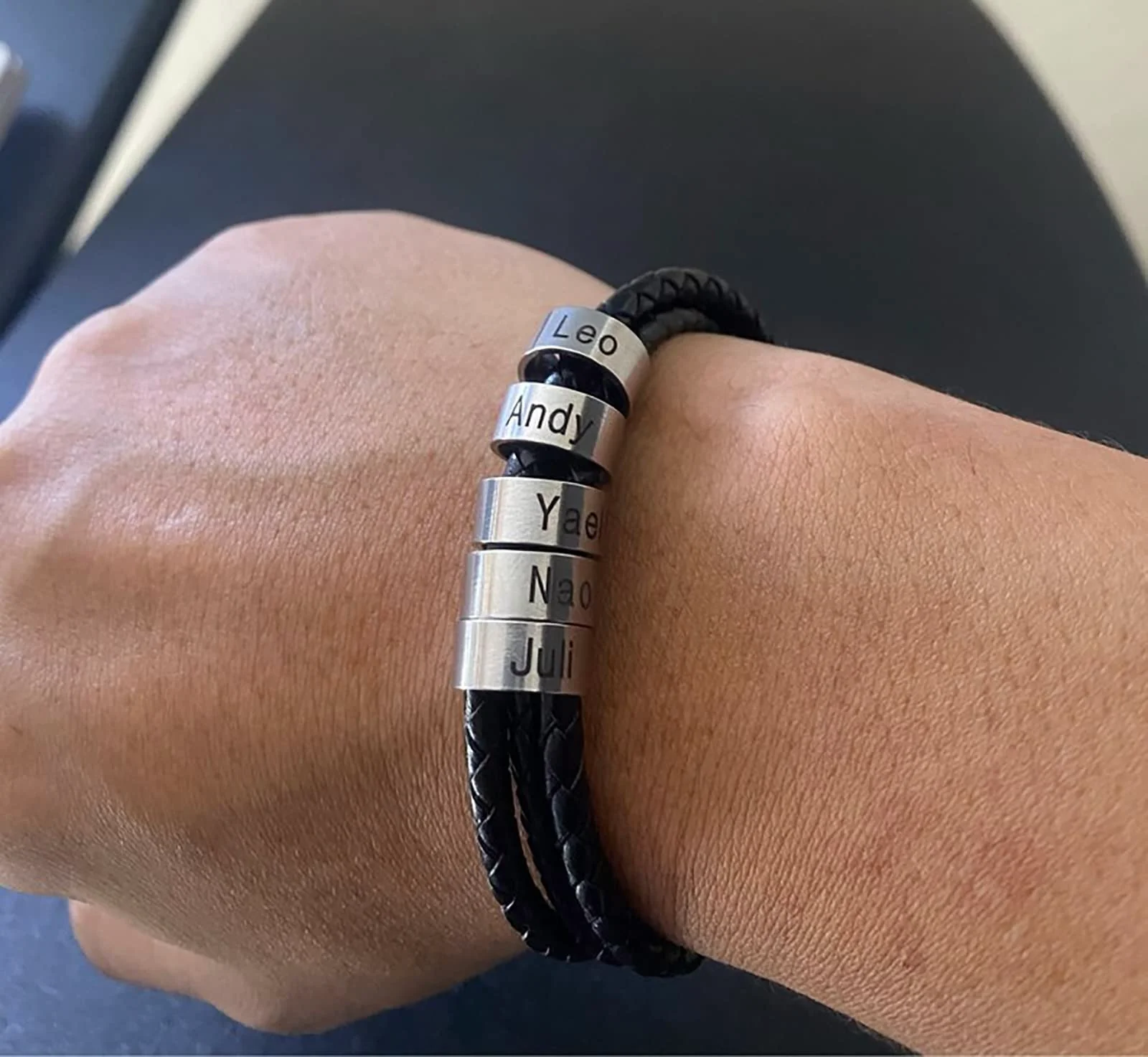 Yofair Men's leather name bracelet, view 2