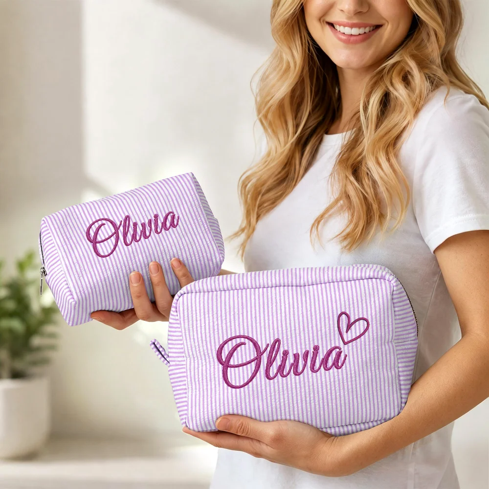 Yofair Cotton makeup bag with a name for bridesmaids, view 2